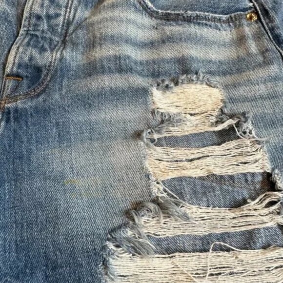 Good American Bombshell Jean Shorts Size 4/27 Blue 153 Button Fly Denim Frayed - Picture 4 of 7